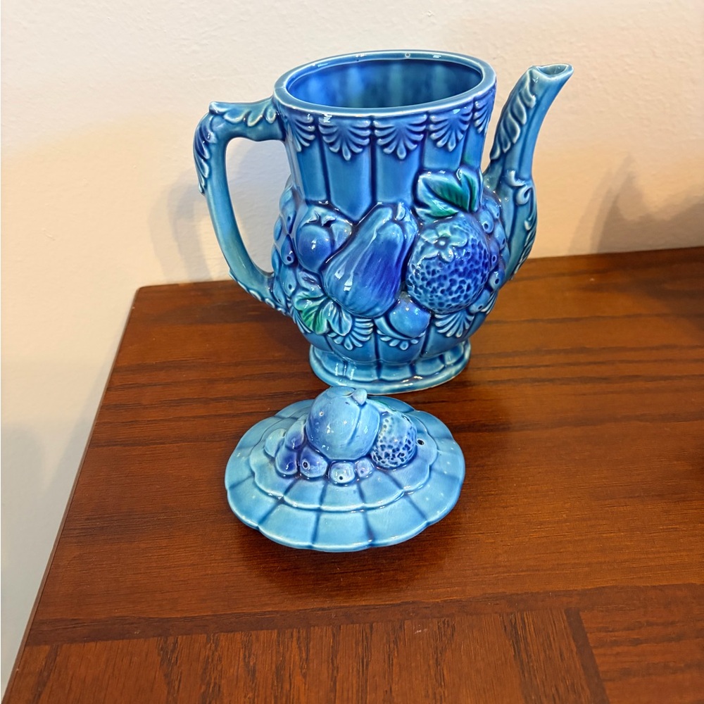 Vintage Tilso Japan Blue Ceramic Teapot with Lid Hand Painted - Picture 3 of 6